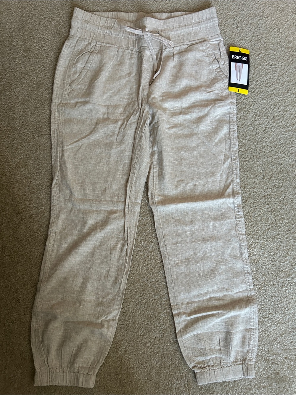 Briggs New York Women’s Natural Beige Drawstring Linen Joggers
